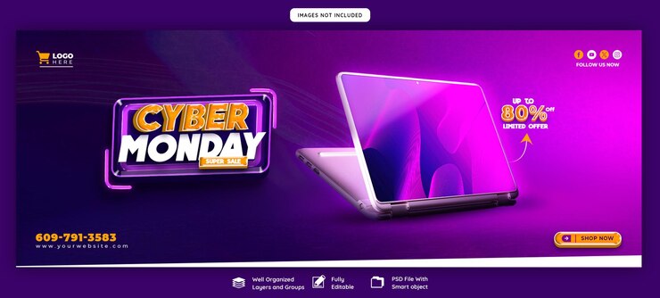 PSD modello di banner di copertina di facebook per il cyber monday super sale