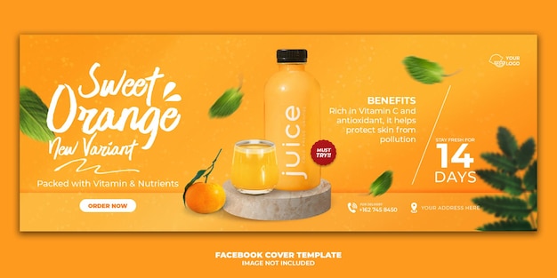 Modello di Banner di copertina di Facebook per menu di bevande di succo d'arancia per la promozione del ristorante