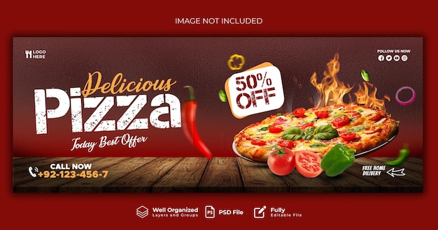 Modello di banner di copertina di Facebook per ristorante Fast Food Menu Pizza