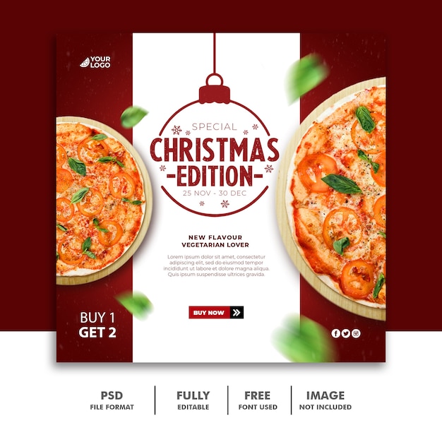 Modello di banner di Natale Social Media Post per il menu del cibo del ristorante