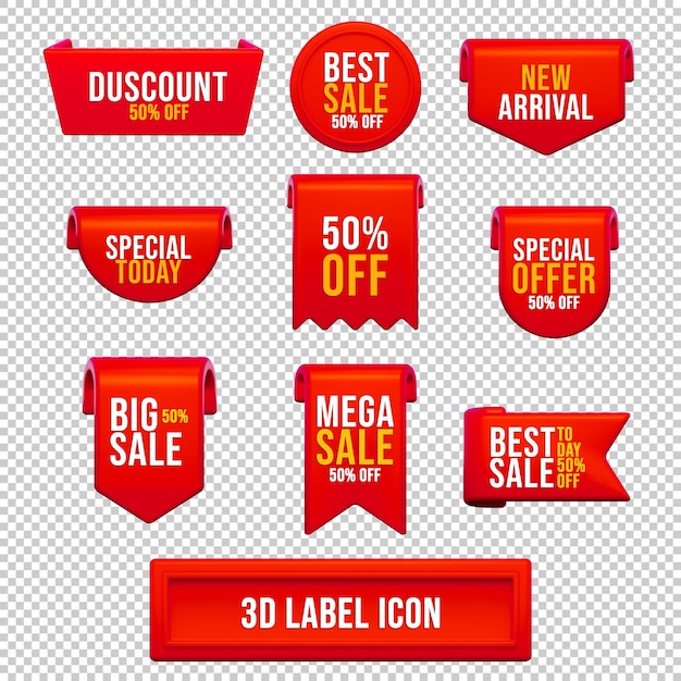 Modello di banner di promozione sconto etichetta rossa 3d