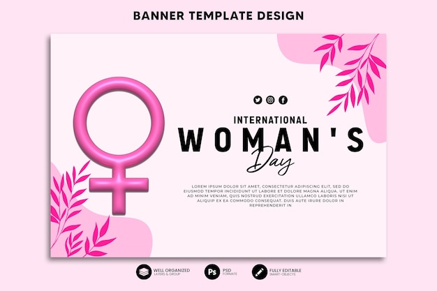 Modello di banner di rendering 3D per la celebrazione della giornata internazionale della donna
