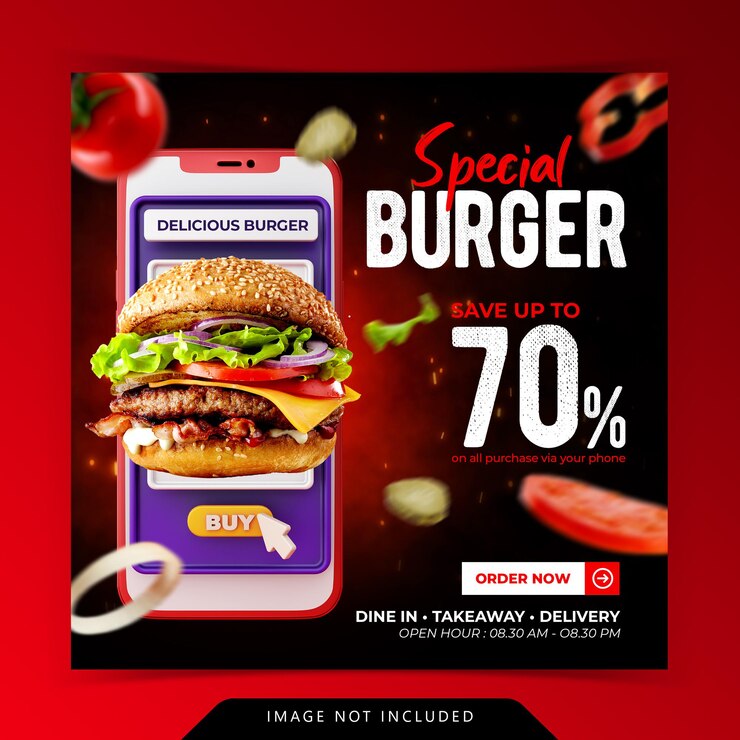 PSD modello di banner di social media di instagram di promozione del menu di hamburger di concetto creativo