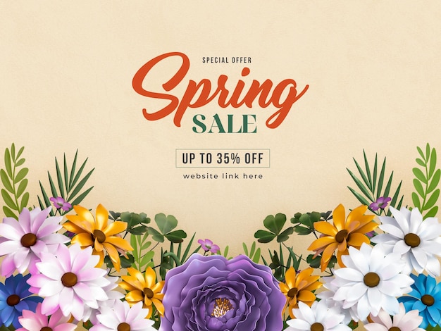 Modello di banner di vendita di primavera con fiori che sbocciano