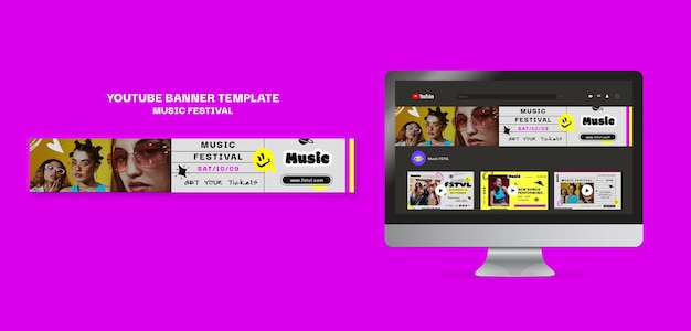 Modello di banner di Youtube per festival di musica