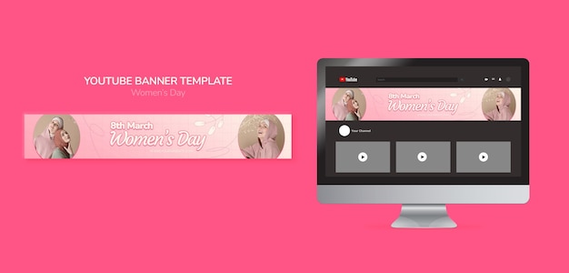 Modello di banner di Youtube per la celebrazione della festa della donna