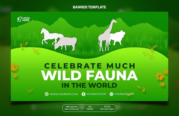 Modello di banner Fauna selvatica con colore verde