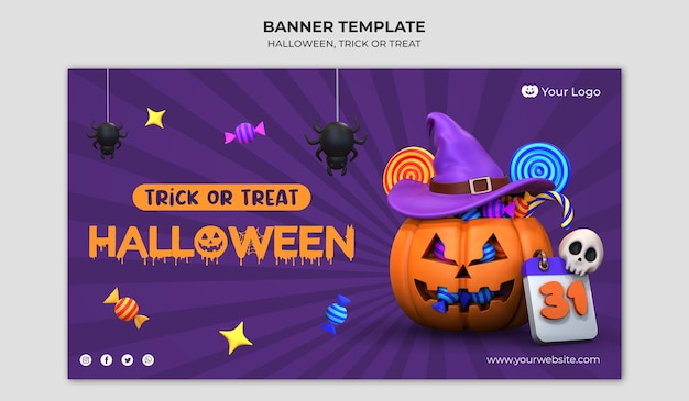 Modello di banner illustrazione rendering 3d di Halloween