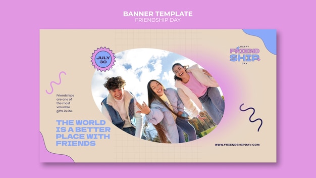 Modello di banner orizzontale del giorno dell'amicizia con scarabocchi astratti