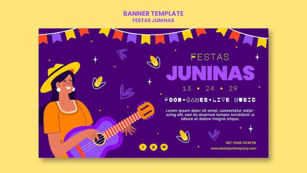 Modello di banner orizzontale Festas juninas