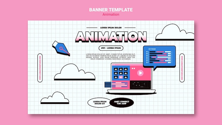 PSD modello di banner orizzontale per animazione al computer