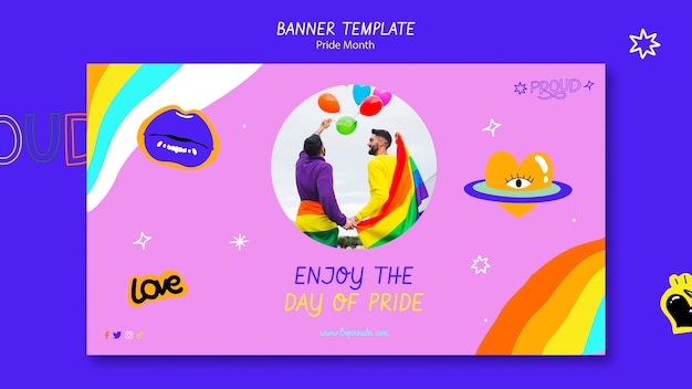 Modello di banner orizzontale per la celebrazione del mese dell'orgoglio