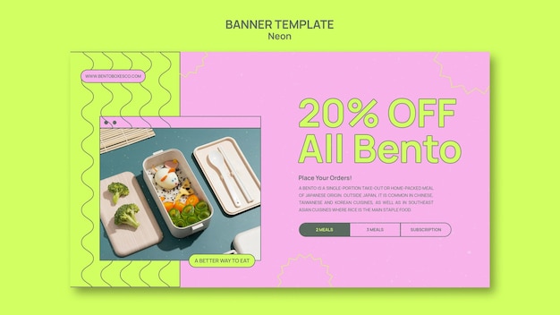 Modello di banner per bento box al neon