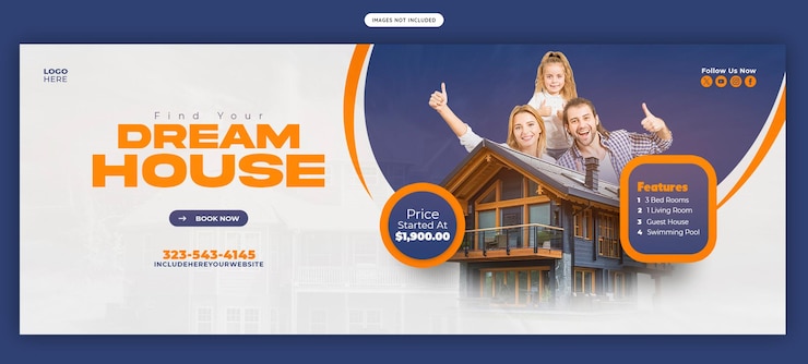 PSD modello di banner per copertina facebook di proprietà immobiliare
