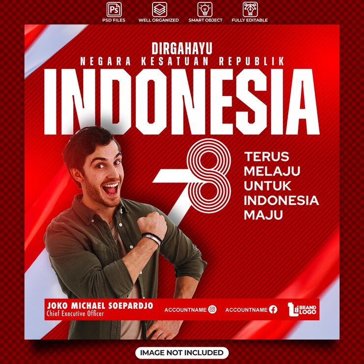 PSD modello di banner per i social media della festa dell'indipendenza dell'indonesia
