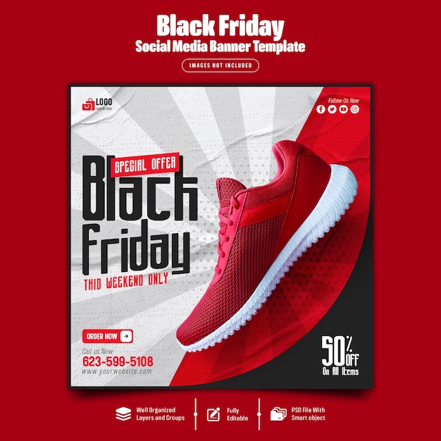 Modello di banner per i social media della vendita del Black Friday