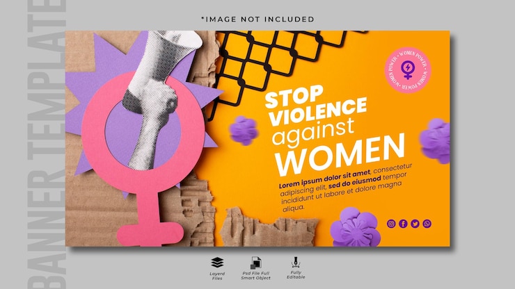 PSD modello di banner per la giornata internazionale per l'eliminazione della violenza contro le donne