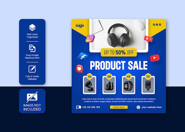 Modello di banner per post su Instagram e post sui social media per la vendita di prodotti del Black Friday