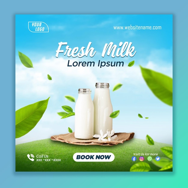 Modello di banner per social media alimentare per prodotti lattiero-caseari PSD