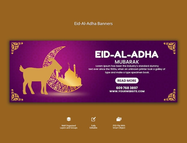 Modello di banner per social media del festival islamico di Eid al adha mubarak PSD