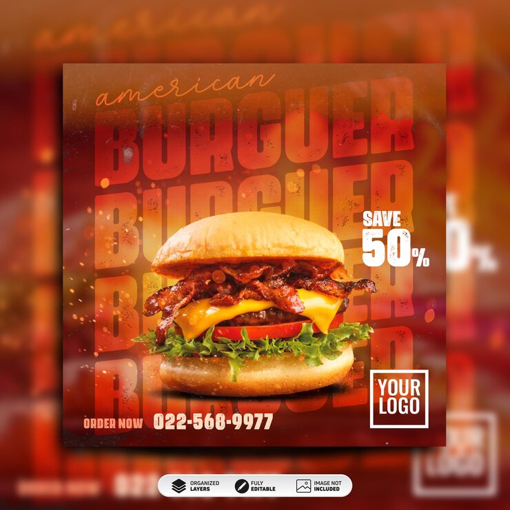 Modello di banner per social media delizioso hamburger