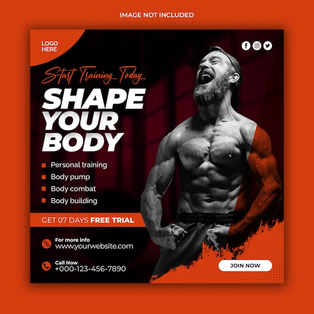 Modello di banner per social media di palestra e fitness