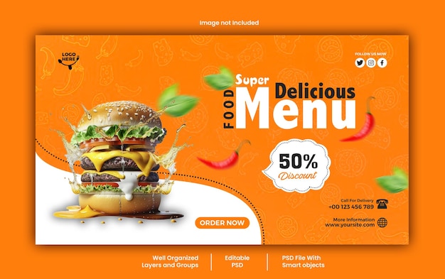 Modello di banner per social media di PSD burger