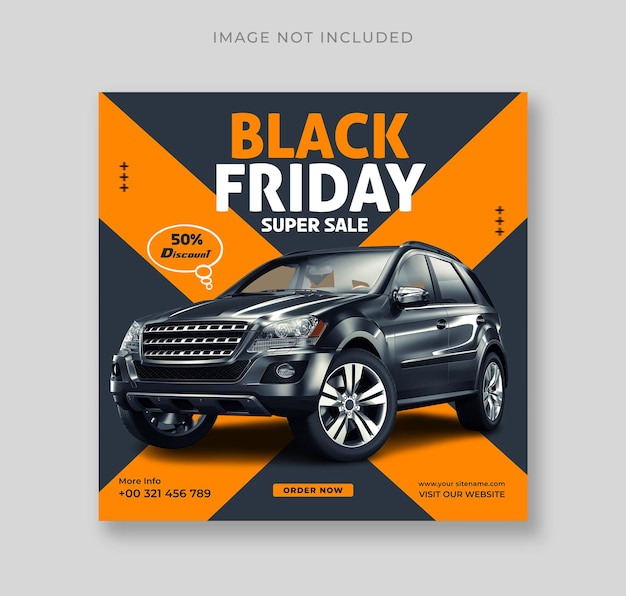 Modello di banner per social media di vendita di automobili e automobili del Black Friday