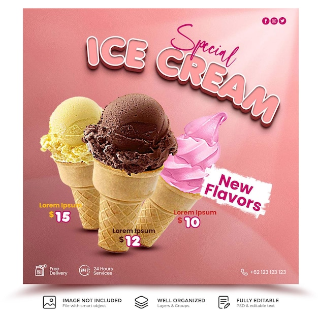 Modello di banner per social media gelato speciale