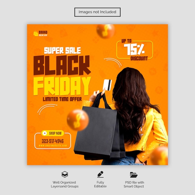 Modello di banner per social media PSD super vendita venerdì nero