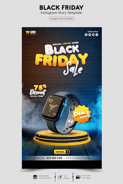 Modello di banner per storie instagram e facebook super saldi del black friday