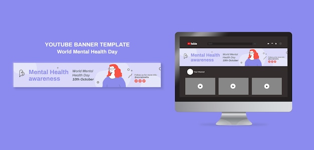 Modello di banner per youtube della giornata mondiale della salute mentale