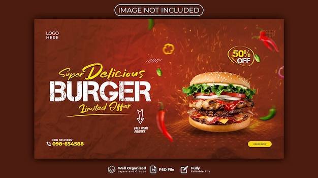 Modello di banner post di copertina di Facebook per il modello di banner web di hamburger del menu di fast food del ristorante