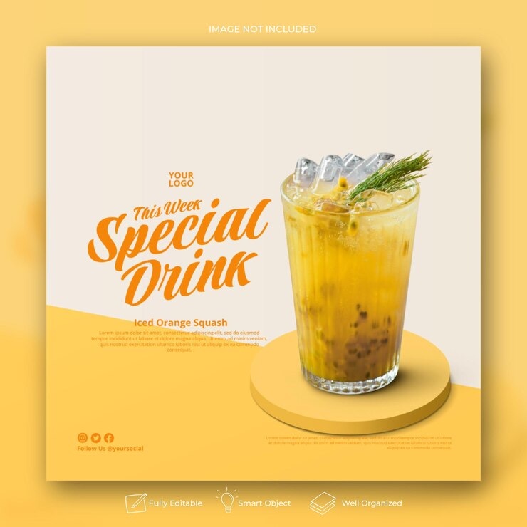 PSD modello di banner post instagram menu succo d'arancia