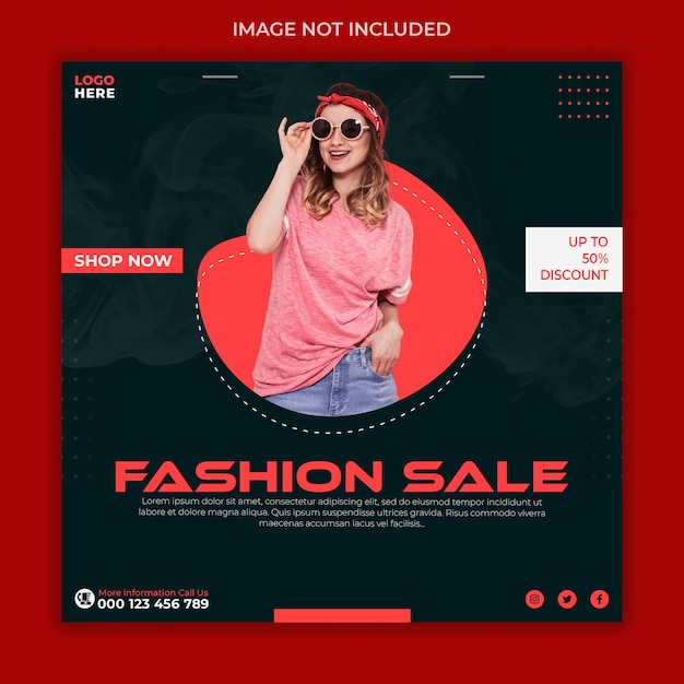 Modello di banner post instagram per la promozione della vendita di moda sui social media