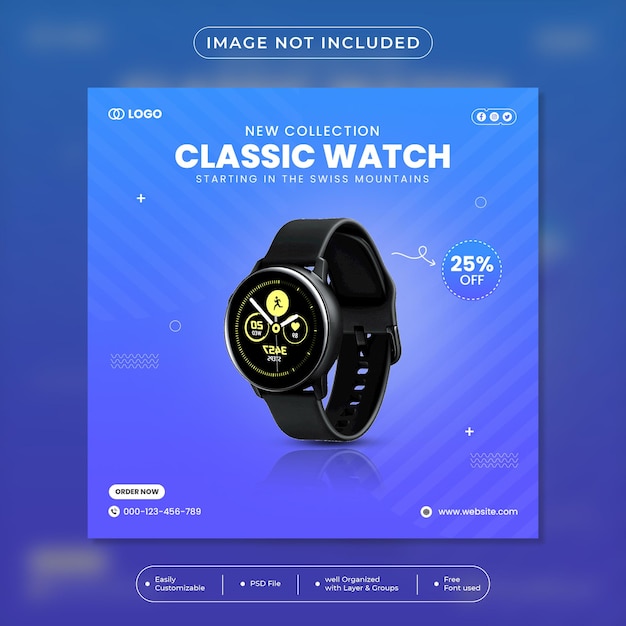 Modello di banner post Instagram post post sui social media esclusivo per la vendita di smartwatch