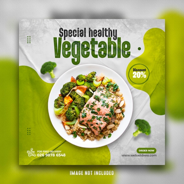 Modello di banner post social media ristorante cibo sano food