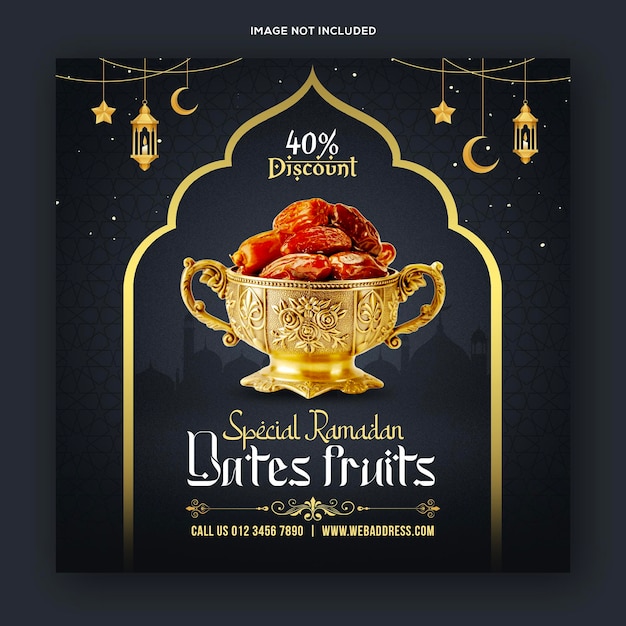 Modello di banner post sui social media del menu di cibo speciale Ramadan Kareem