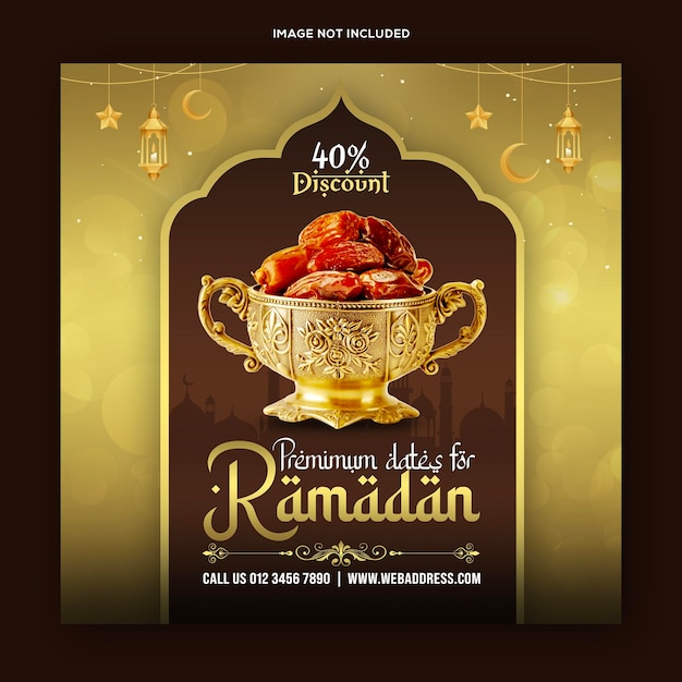 Modello di banner post sui social media del menu di cibo speciale Ramadan Kareem
