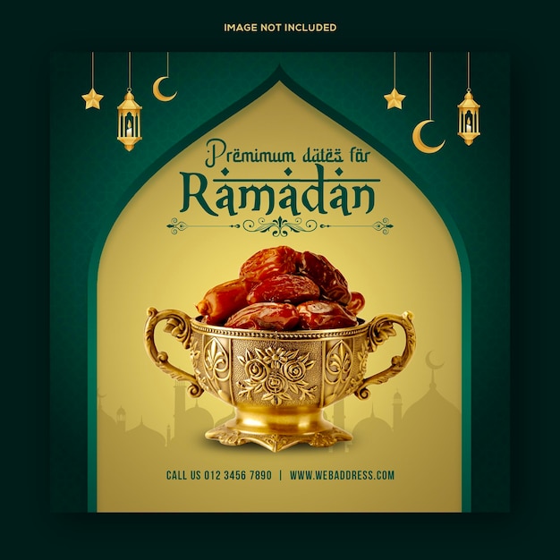 Modello di banner post sui social media del menu di cibo speciale Ramadan Kareem