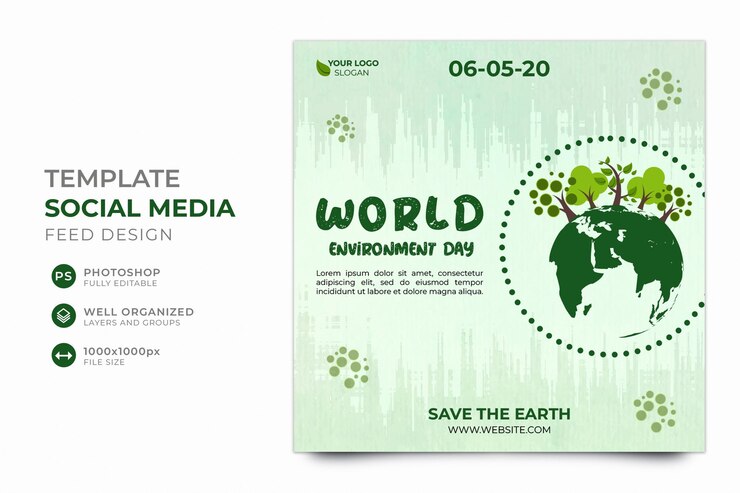 Modello di banner post sui social media della Giornata mondiale dell'ambiente