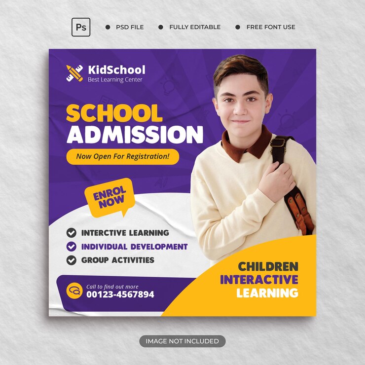 Modello di banner post sui social media di ammissione alla scuola