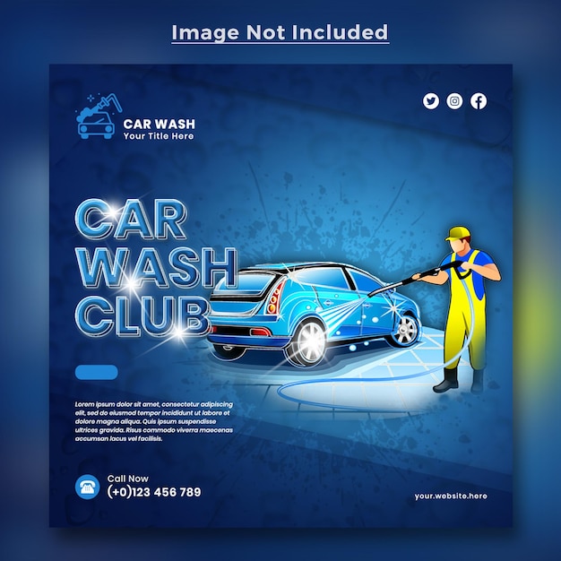 Modello di banner quadrato per post sui social media del club di lavaggio auto