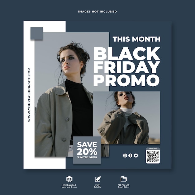 Modello di banner quadrato per social media moda PSD Black Friday