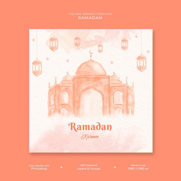 Modello di banner quadrato Ramadan Kareem