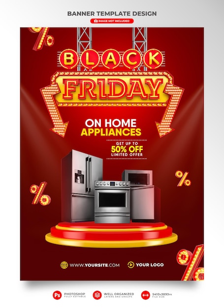 Modello di banner venerdì nero 3d rendering realistico per campagna di marketing