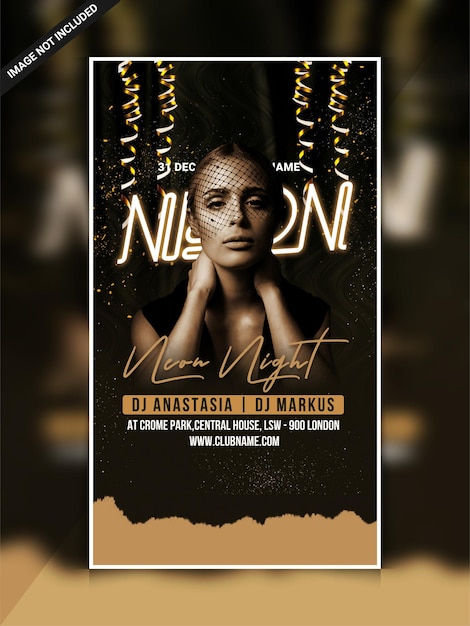 Modello di banner web instagram festa notturna al neon