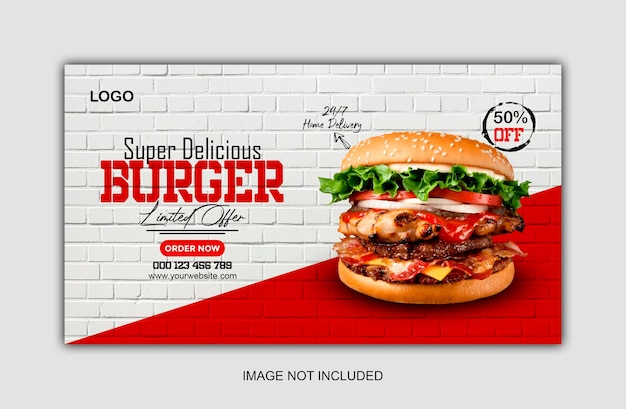 Modello di banner web menu delizioso hamburger e cibo