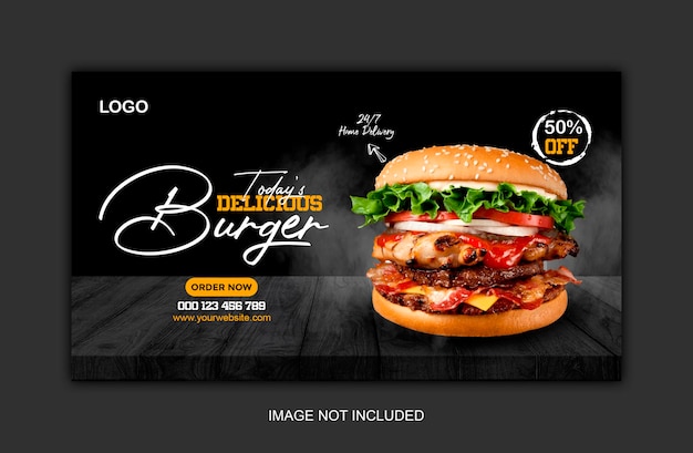 Modello di banner web menu delizioso hamburger e cibo