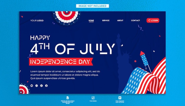 modello di banner web orizzontale per la celebrazione americana del 4 luglio